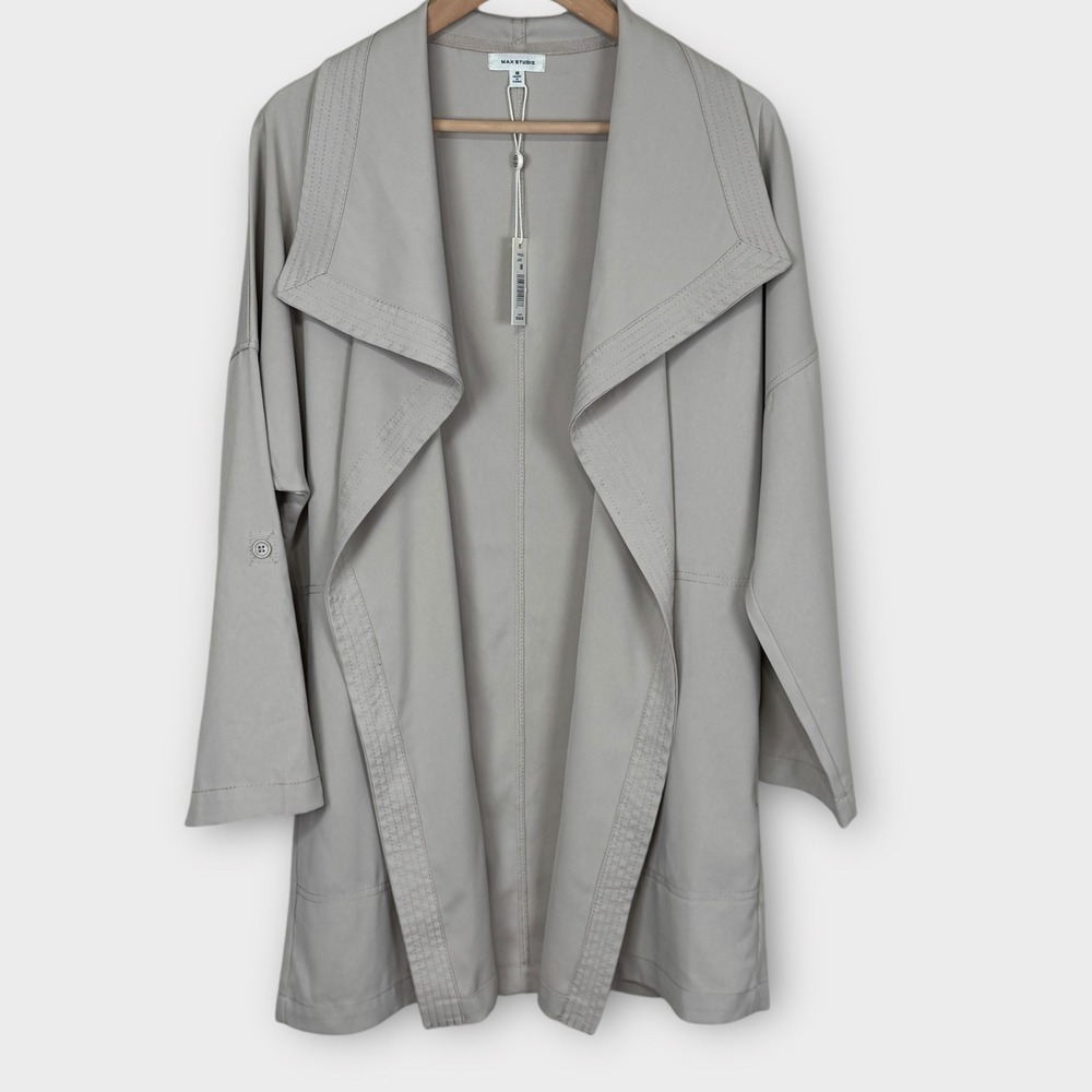 MAX STUDIO Latte Drape Front Open‎ Trench Jacket … - image 11